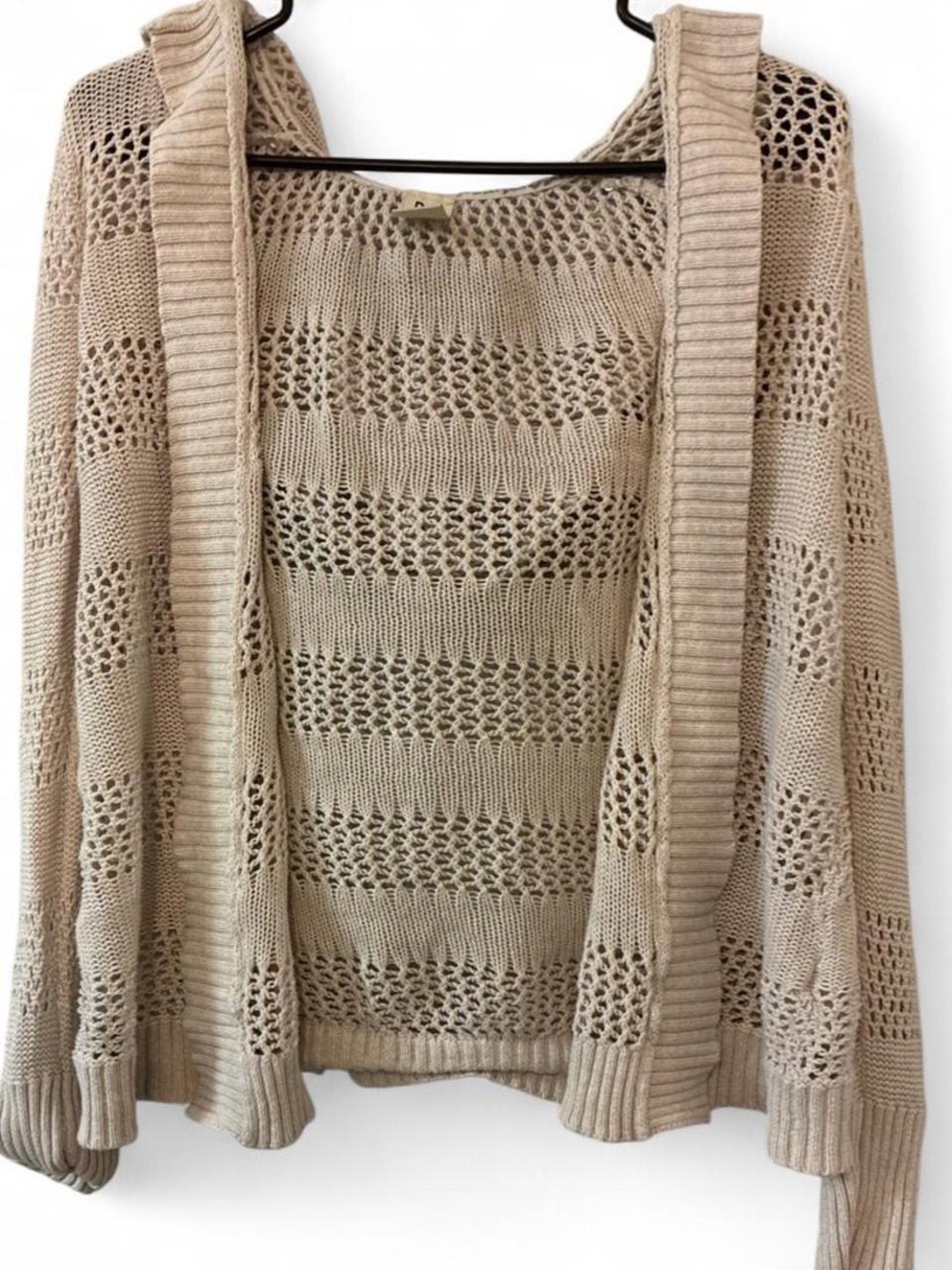 Roxy Open-Knit Beige Cardigan Sweater